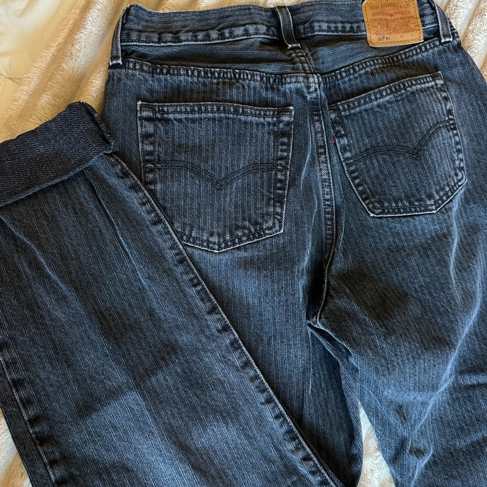 Pin stripe Levi’s 501s in black